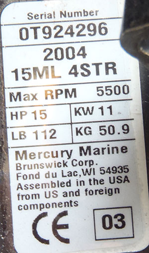 Mercury 15 hp Outboard boat motor for sale.