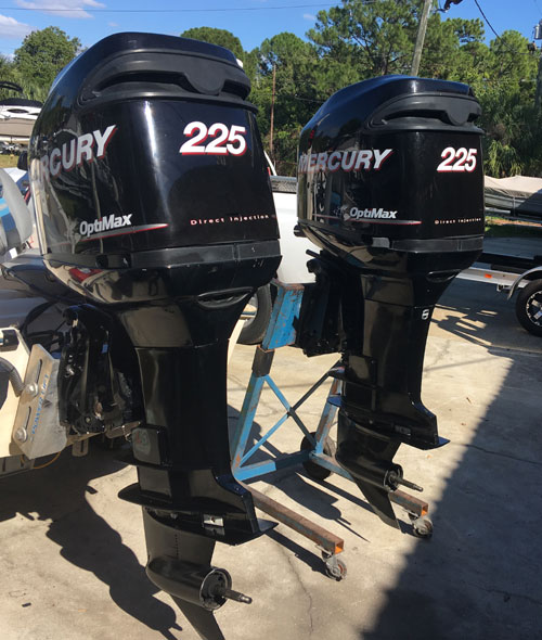 Twin 225 hp Mercury Optimax Outboards.