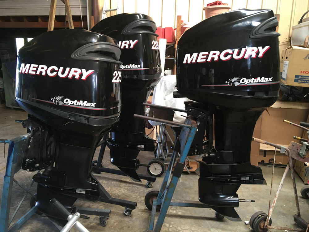 Twin 225 hp Mercury Optimax Outboards.