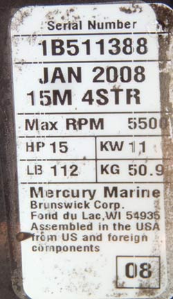 Mercury 15 hp Outboard boat motor for sale.