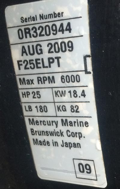 Used 25 hp Mercury 4 Stroke Outboard For Sale.