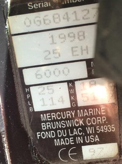 25 hp Mercury Outboard Boat Motor For Sale