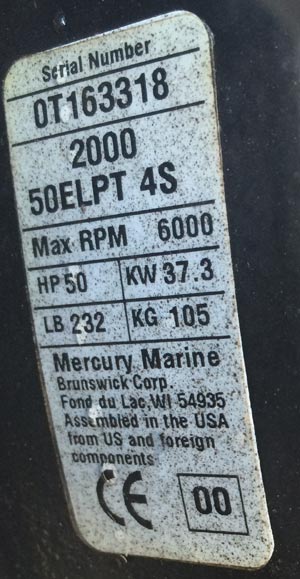 50 hp Mercury 2 Stroke ELPTO For Sale