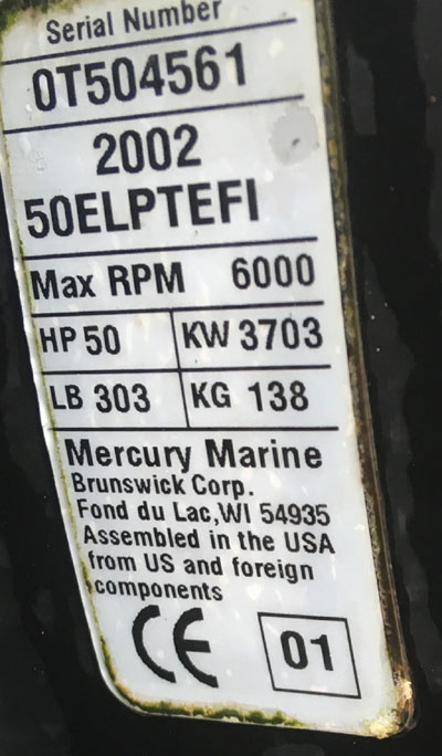 50 hp Mercury 2 Stroke ELPTO For Sale